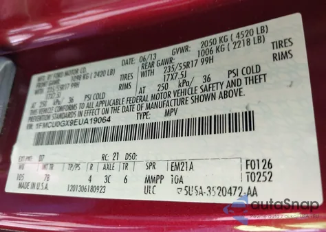 2014 Ford Escape Se from USA, damaged, VIN 1FMCU0GX9EUA19064